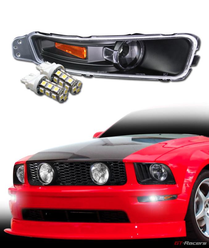 Black clear signal bumper lights am lamp+18 smd led bulbs 2005-2009 ford mustang