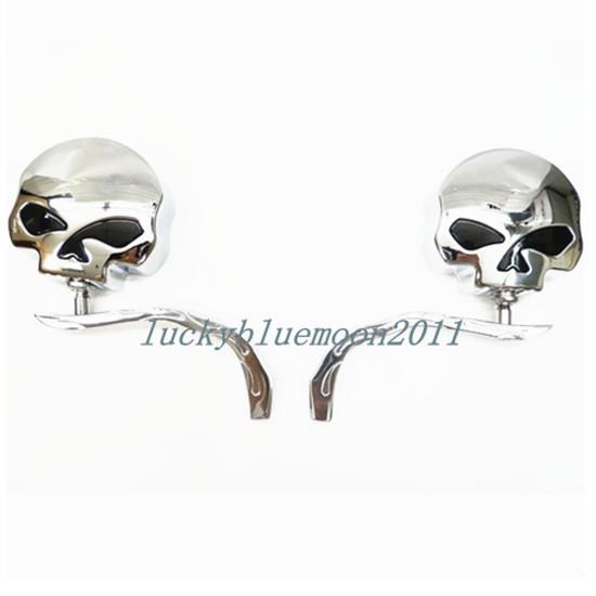 Skull chrome mirrors mirror for kawasaki vn suzuki c50 c90 cruiser chopper custo