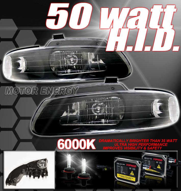 1996-2000 grand caravan town country voyager crystal headlights+hid 6000k black