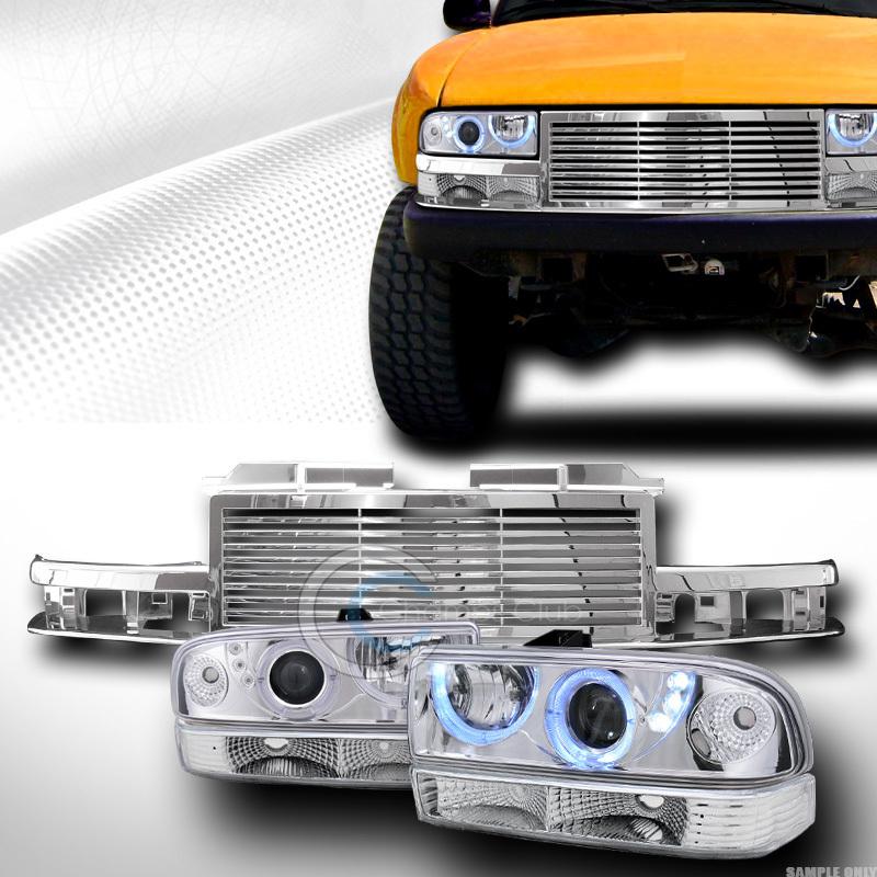 Chrome halo led projector head lights+depo bumper+grill grille 98-04 s10 blazer