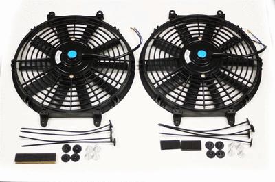 Black 2x universal slim 12" high performance radiator cooling fan+mounting kit