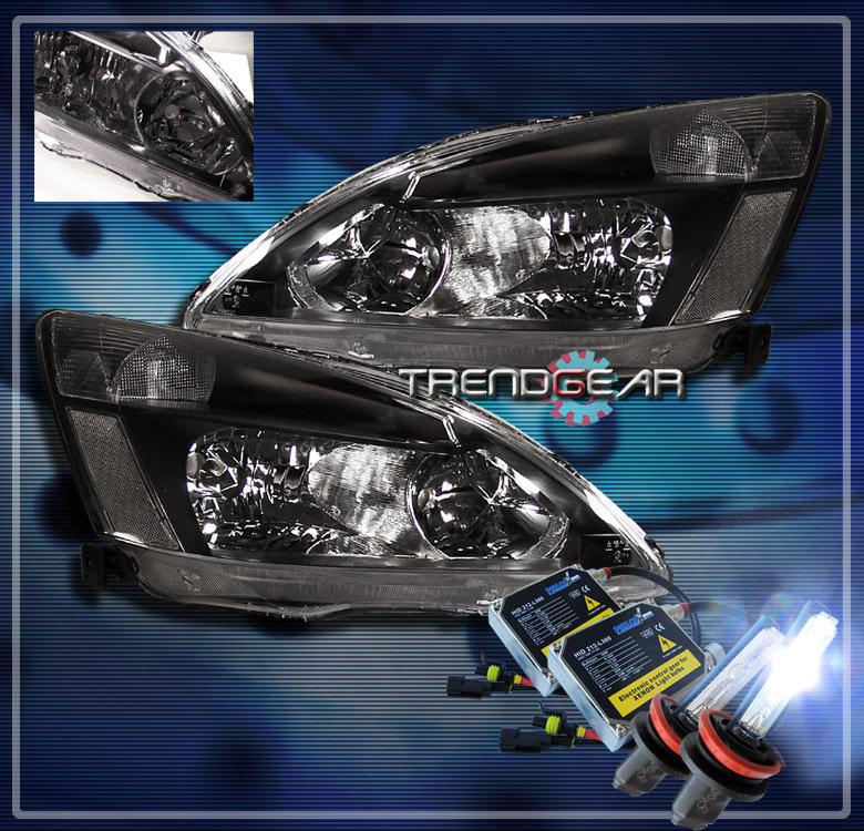 03-07 honda accord 2/4dr crystal headlight+hid 8000k kit lamp jdm black 04 05 06