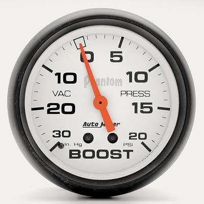 Autometer phantom mechanical boost/vacuum gauge 2 5/8" dia white face 5801