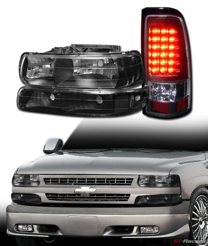 Black head lights+signal bumper aw+led tail brake lamp jy 99-02 chevy silverado