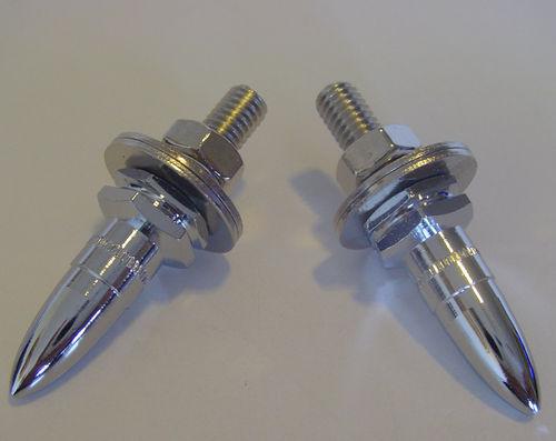 2 chrome "spike" motorcycle license plate frame bolts - lic tag fastener screws