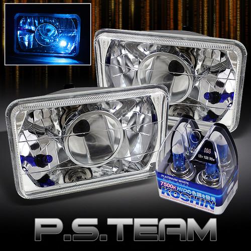 7500k platinum white h4 bulb + 4"x6" diamond cut clear projector headlights set