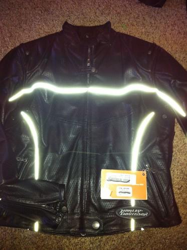 Womens black leather harley davidson large riding jacket 97080-06vw/000l