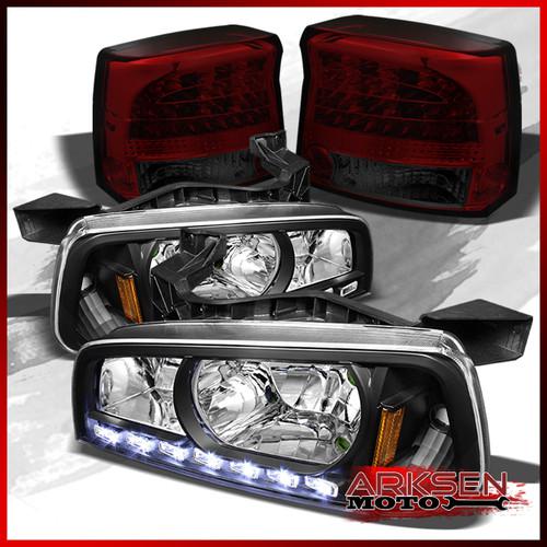 09-10 charger 2in1 black drl led headlights+red smoked philips led tail lights