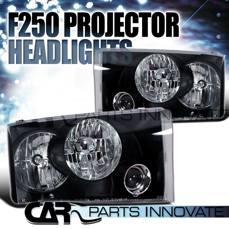1999-2004 ford f250 f350 f450 f550 black projector headlights lamp