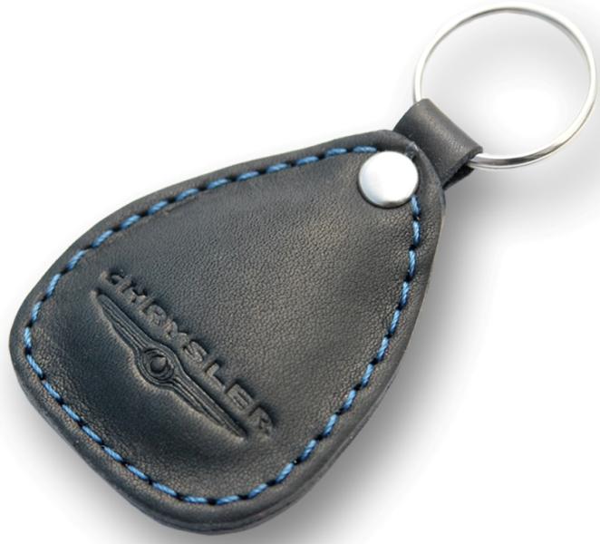 New leather black / blue keychain car logo chrysler auto emblem keyring