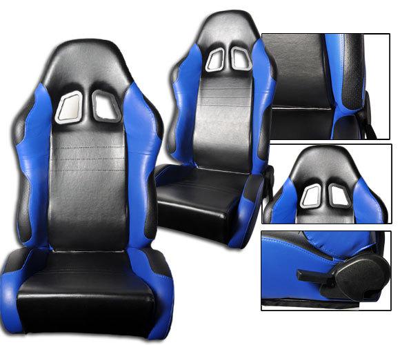 2 black & blue leather racing seats reclinable + sliders volkswagen new *