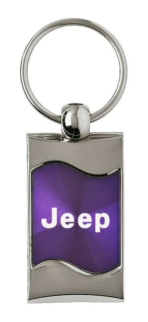Jeep purple rectangular wave metal key chain ring tag key fob logo lanyard
