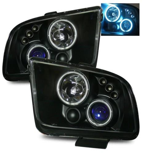 05-09 ford mustang aftermarket ccfl angel eye halo black projector headlights