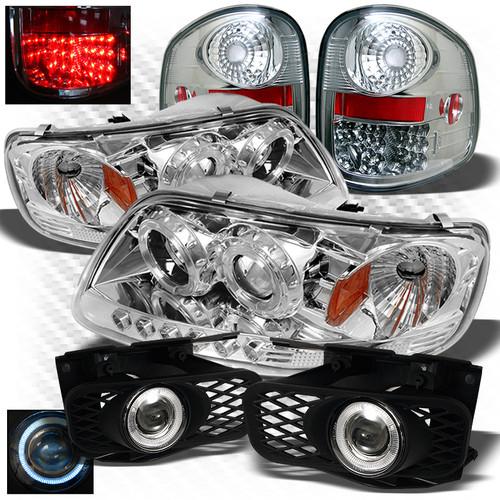 99-03 f150 flareside 1pc pro headlights + led tail lights + projector fog lights