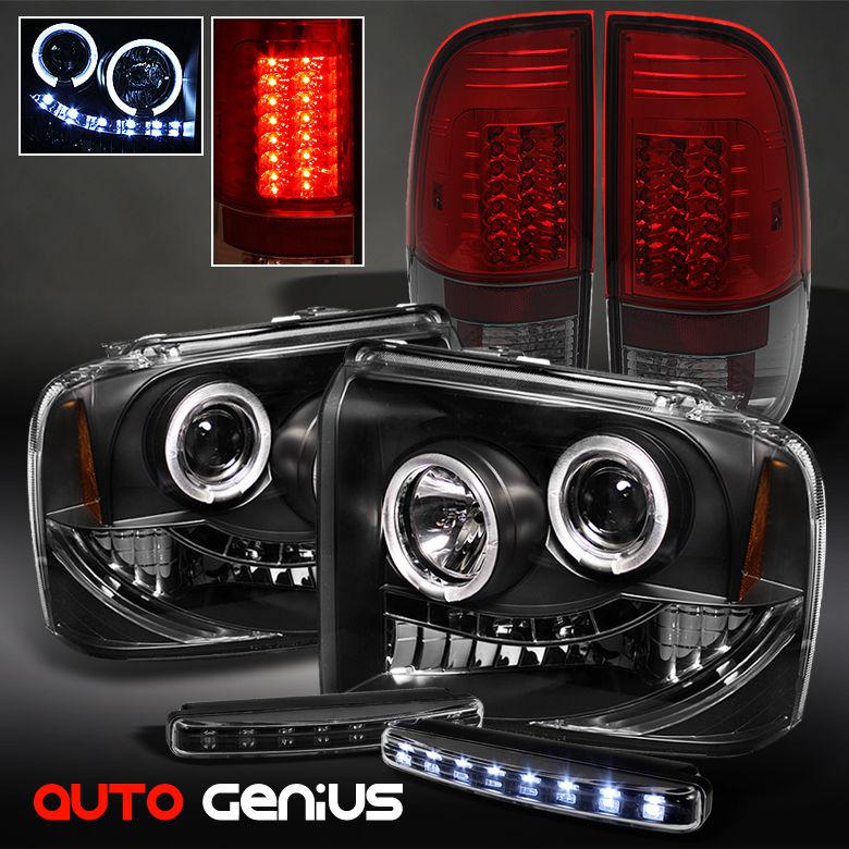 05-07 f2/3/450 black projector headlights + red smoke led tail lights + drl led