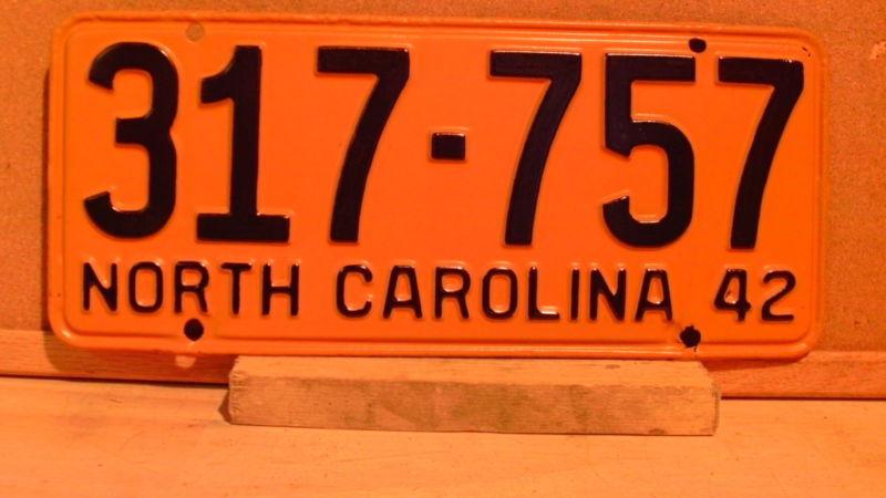 1942 north carolina yom license plate tag nc great for rat rod! 317-757