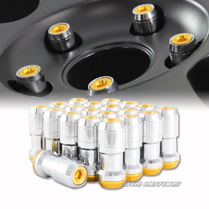 M12 x 1.25mm thread pitch 1.9" long wheel rim lug nuts - 20pc chrome / gold