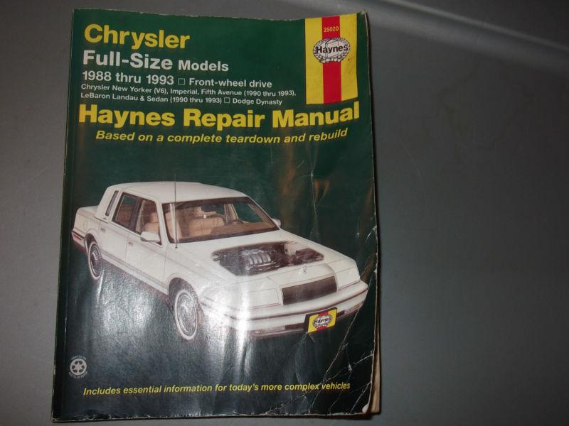 Haines repair manual 1988-1993 fwd new yorker,lebaron,fifth ave etc gc