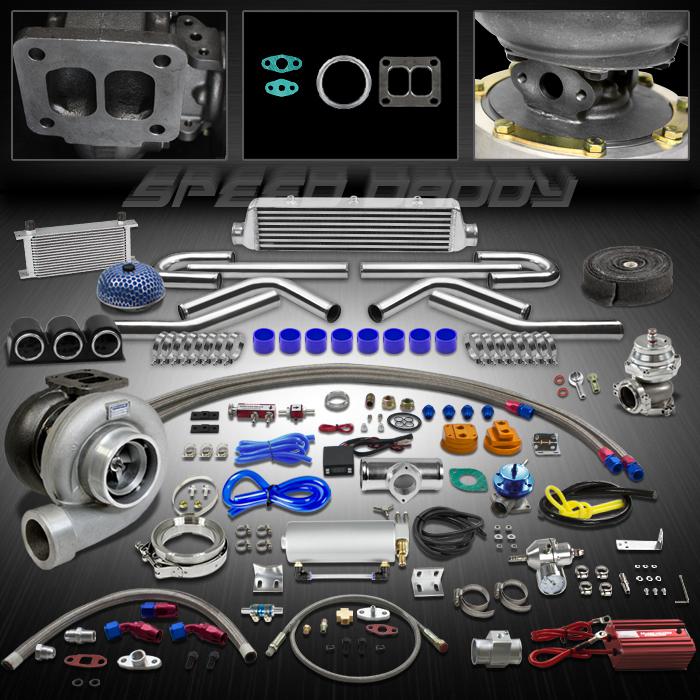 Gt45 23p t4 universal turbo kit stage iii turbocharger+intercooler+cooler+gauges