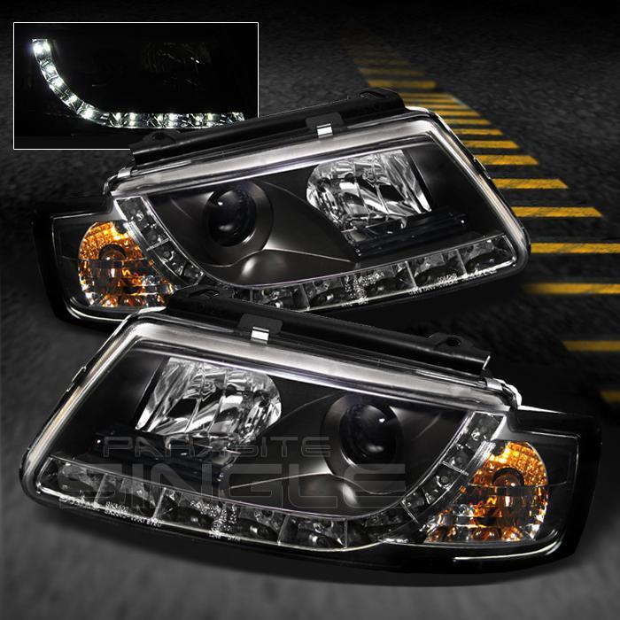 Black 97-00 vw passat projector headlights w/daytime led running lights lamps