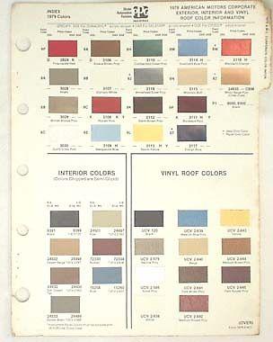 1979 amc ppg color paint chip chart jeep pacer  spirit concord