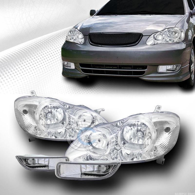 Jdm chrome head lights parking signal+front bumper fog lamp 03-04 toyota corolla