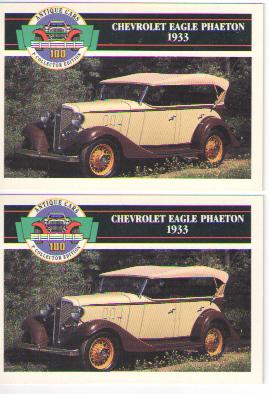 1933 chevy eagle phaeton baseball card sized cards - lot of 2 - must see !!