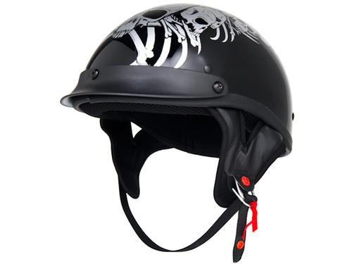 New bones skeleton half helmet gloss dot motorcycle cruiser helmet - s/m/l/xl