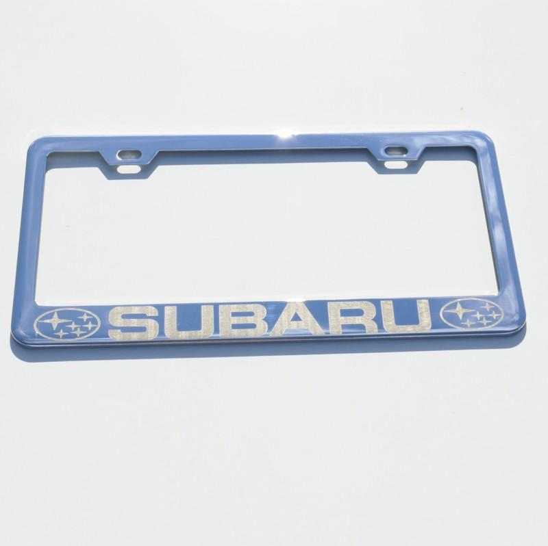 Subaru chrome silver license plate frame full laser 100% high quality engrave