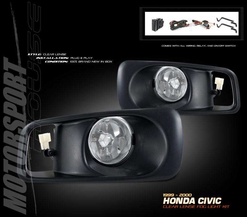 99 00 honda civic clear fog lights kit +switch 2/3/4dr