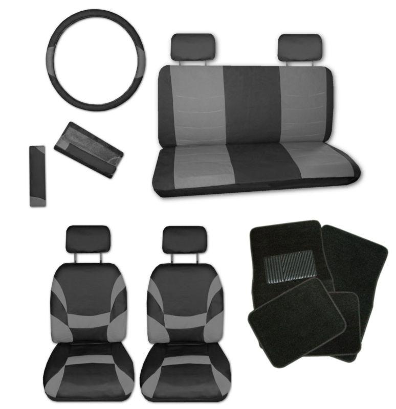 Xtreme faux leather grey black car seat covers set and black floor mats #d