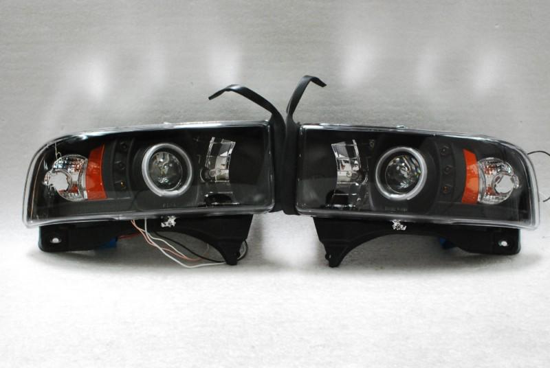 99-01 dodge ram 1500 sport black ccfl halo led projector headlights lamps set