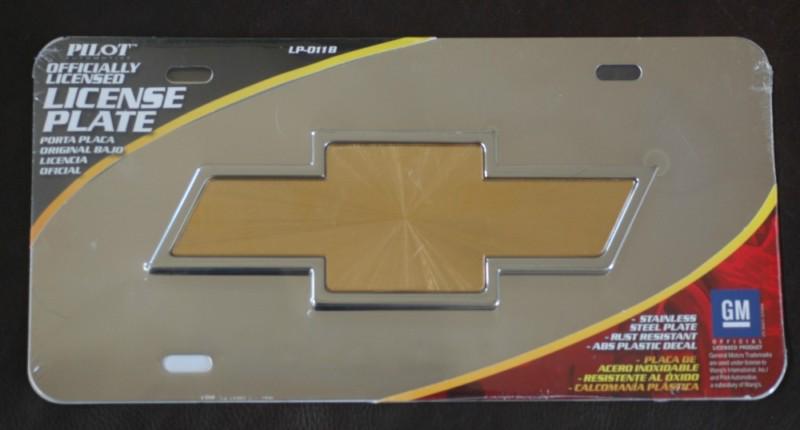  chevrolet 3d chevy gold bowtie chrome stainless steel license plate by pilot