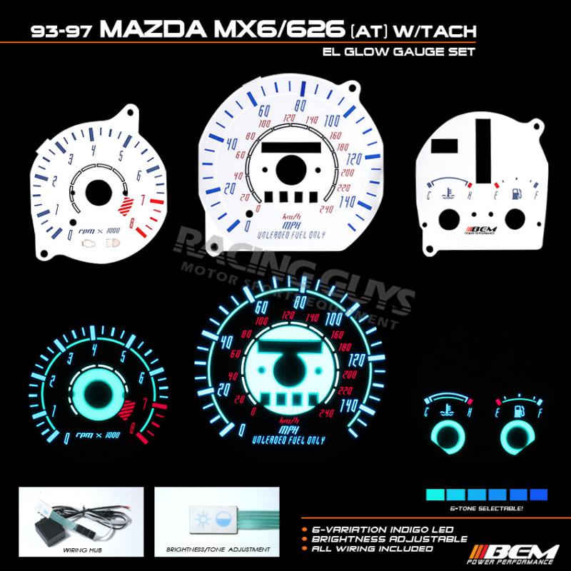 Bem 93-97 mazda mx6 mx-6 626 rpm tachometer reverse el glow gauge face auto