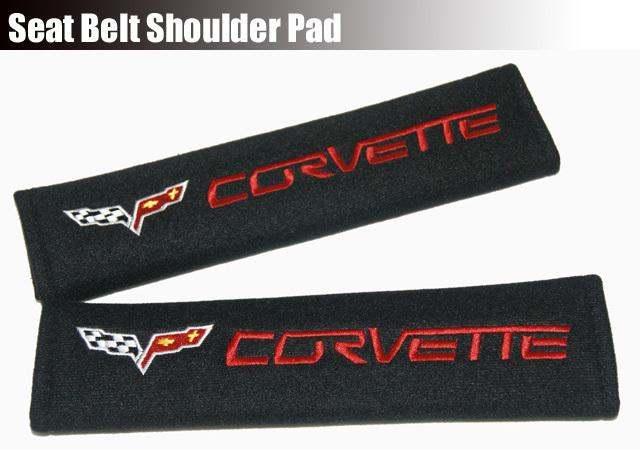Pair of auto car seat belt shoulder pads cushions covers black for corvette