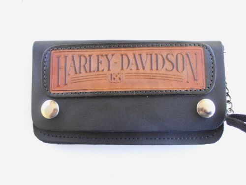 Leather harley-davidson wallet vintage 80&#039;s chain included 6&#034; x 3-1/2&#034;