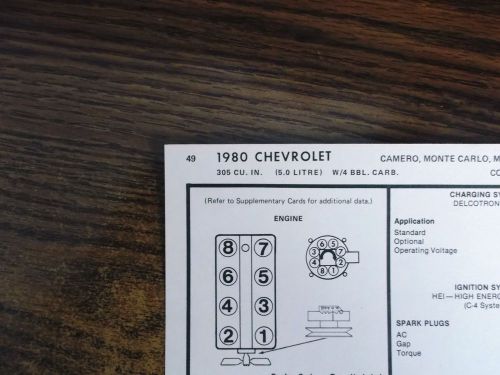 1980 chevrolet &amp; corvette eight series 5.0 litre 305 ci v8 4bbl tune up chart