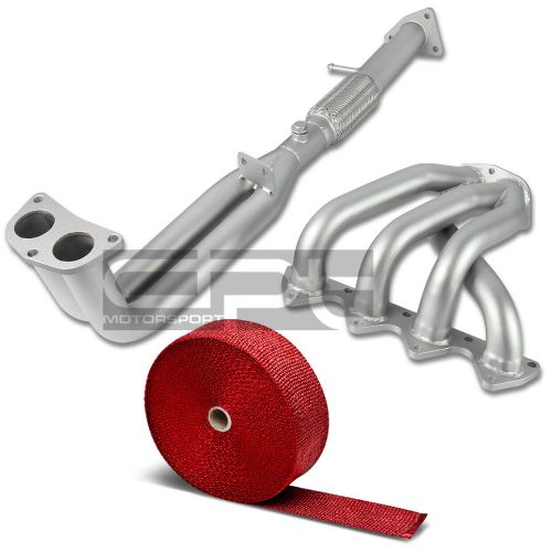 For 92-96 honda prelude h22 dohc stainless ceramic coated header+red heat wrap