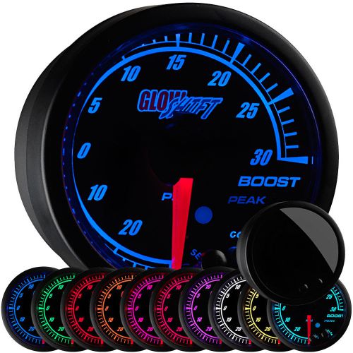 52mm glowshift black elite 10 color turbo boost vacuum vac gauge w sender