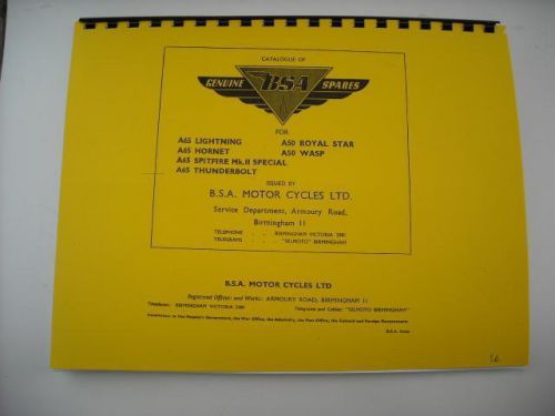 Parts manual fits 1966 bsa a50 royal star wasp a65 lightning thunderbolt hornet