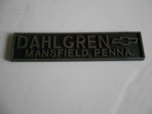 Vintage dahlgren chevrolet mansfield pa car dealer dealership metal emblem