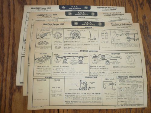 1939 1940 lincoln  a e a tune-up system vintage li 17 18 19 - three charts