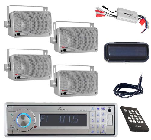 Lanzar aux sd usb am/fm cd radio &amp; 800w amp,antenna,cover,4x silver box speakers