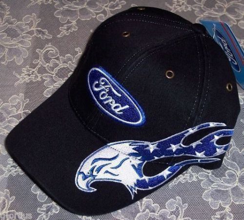 Brand new black ford eagle with stars patriotic embroidered blue oval hat/cap!