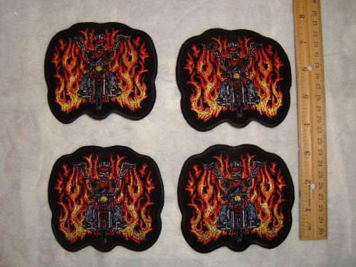 4 small new motorcycle rider riding through flames sew on/iron on patches