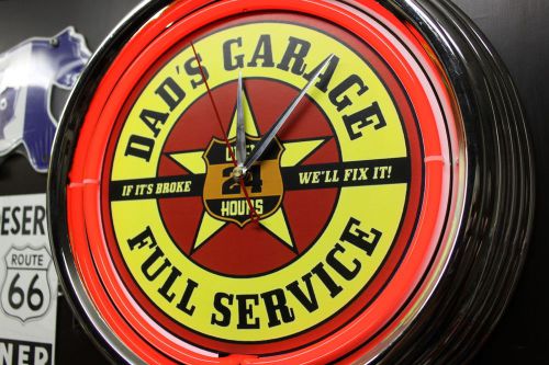 Dads garage hot rod gas beer pool garage man cave bar pub sign neon clock