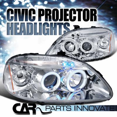 Honda 96-98 civic 2/3/4dr led halo projector headlights lamp chrome