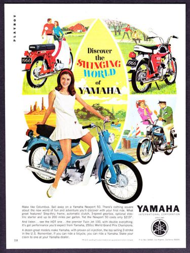 1966 yamaha newport 50 &amp; twin jet 100 motorcycle vintage promo print ad