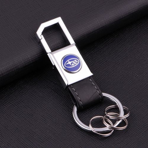 Car logo genuine leather metal alloy 3 ring keychain ring key holder for subaru