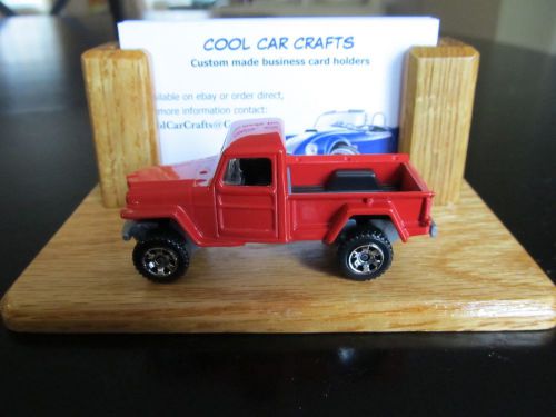 Willys jeep oak business card holder display die cast red 4 wd pick up truck 4x4